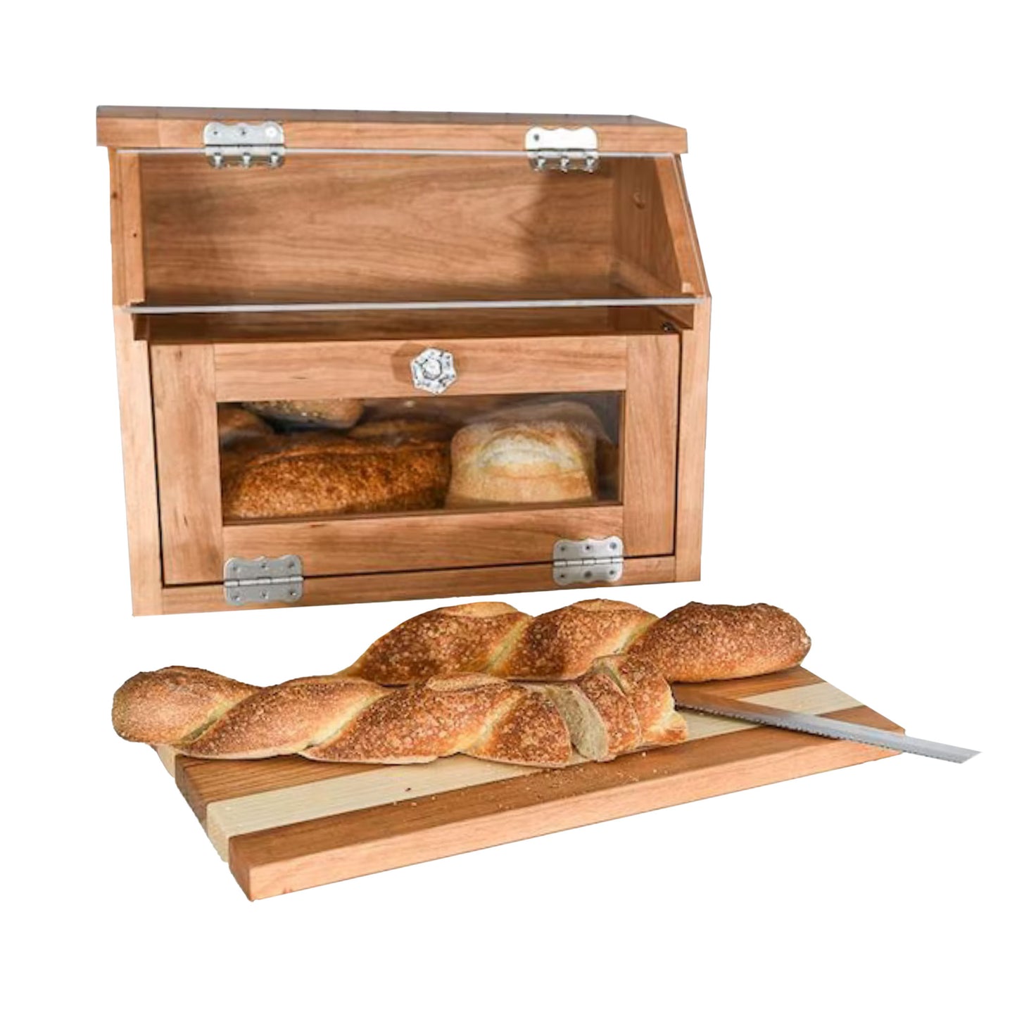Functional Pine Bread Box with Cutting Board