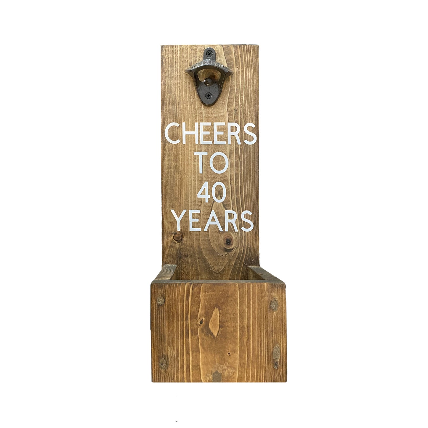 Wall Mounted Pine Bottle Opener with Cap Catcher